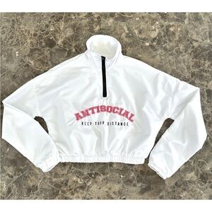 rue21 ANTISOCIAL Cropped Jacket Women Sz Small Quarter Zip Long Sleeve Lined